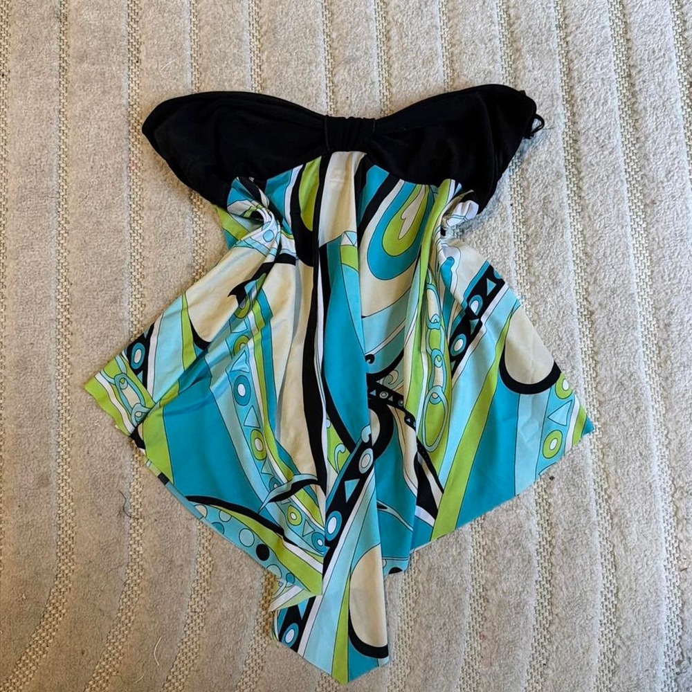 VTG Y2K Beware black abstract geometric strapless babydoll top size L Boho